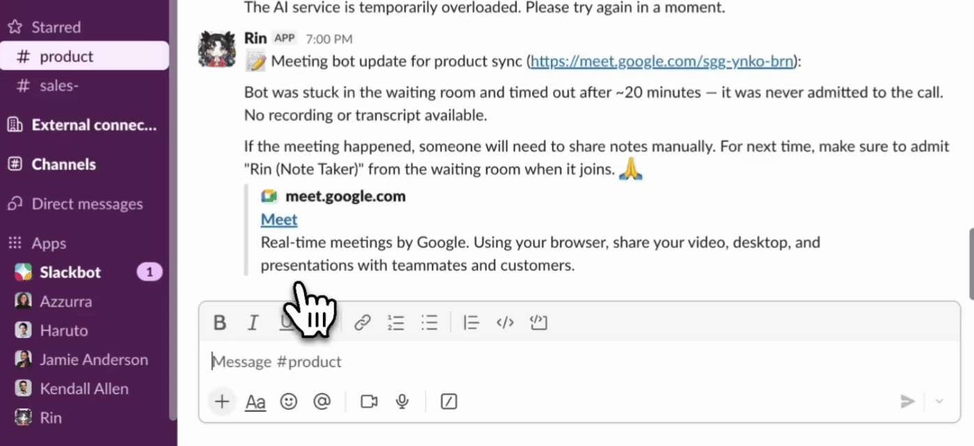 Junior syncing updates across team channels